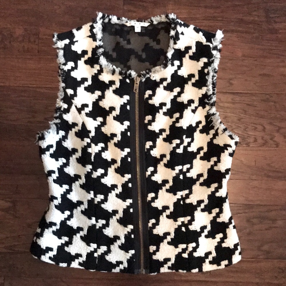 CAbi Houndstooth Wool Sweater Vest Black and White